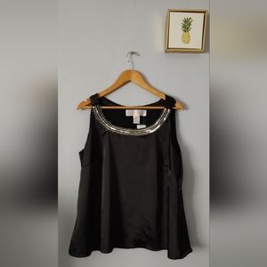 Tank Top American Glamour Badgley Mischka Scoop Size 1X Black Satin Embellished